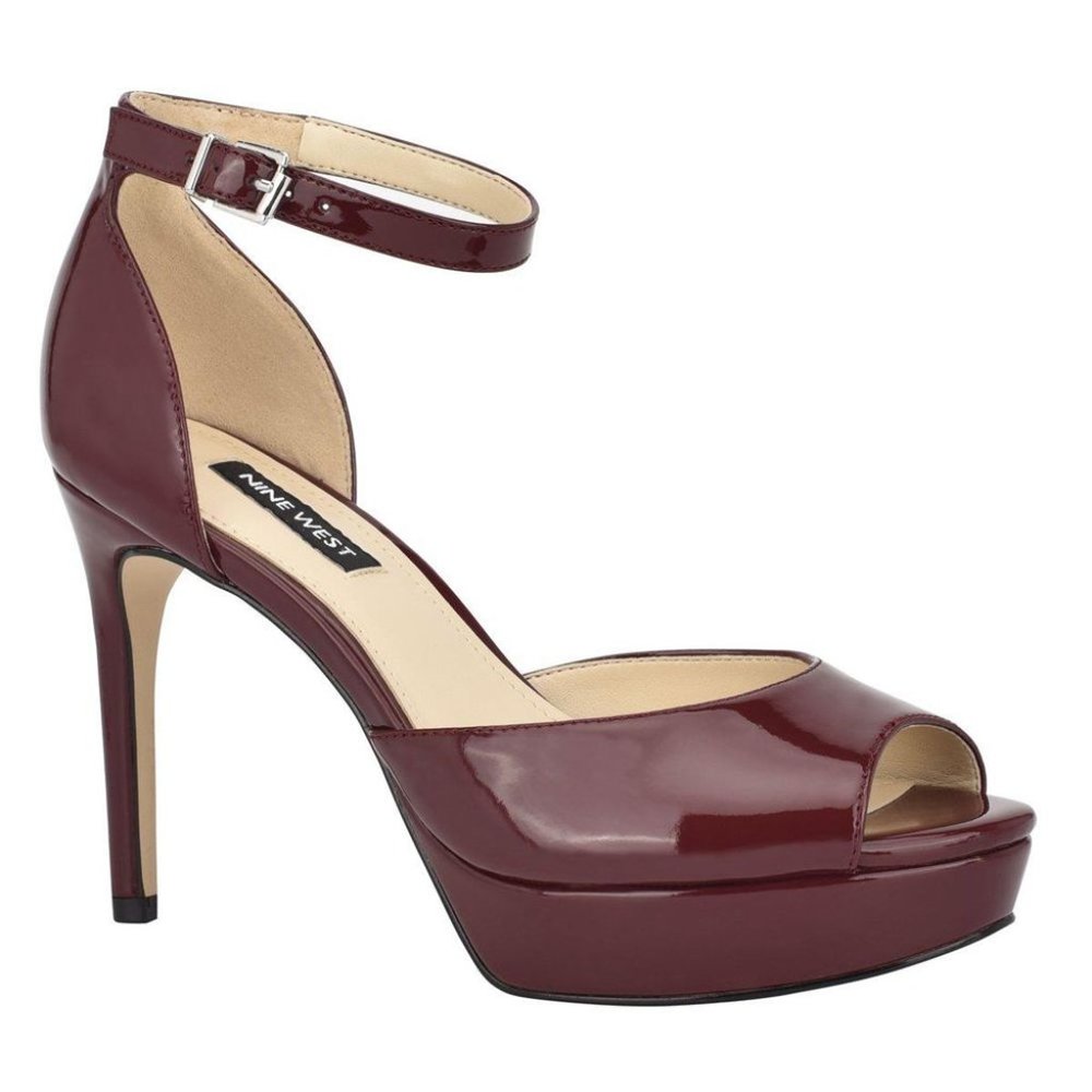 Nine West Burgundy Platform Heels with Ankle Straps